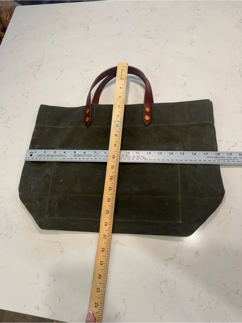 Hardmill Olive Green Waxed Canvas Duffel Tote with Brown Leather Handles